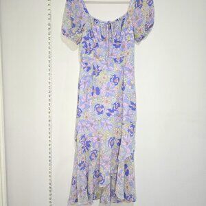 ASTR THE LABEL Bow Ruffle Bustier Dress ~ Pink Purple Floral Print SMALL